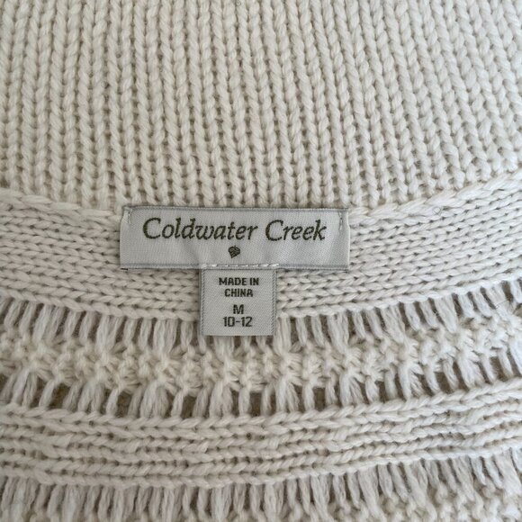 Coldwater Creek Women's Ivory Wool Button Sequin Cable Knit Cardigan, Size M - Picture 7 of 10